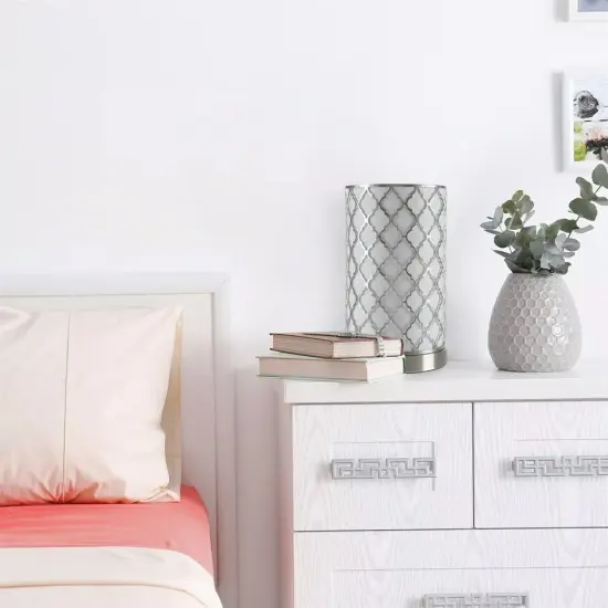 Table Light 11 Inch Metal Quatrefoil Pattern Fabric Shade LED Bulb Included {2}