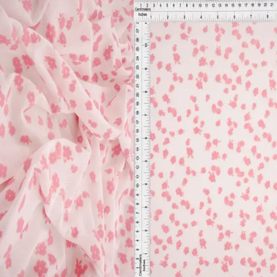 1 Yard Floral Flocking Mesh Fabric, 56/57&Prime; Wide Polyester Spandex Blend RED {6}