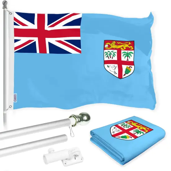 G128 Combo Pack: 6 Ft Tangle Free Aluminum Spinning Flagpole (Silver) & Fiji Fijian Flag 3x5 Ft, LiteWeave Pro Series Printed 150D Polyester | Pole with Flag Included {1}