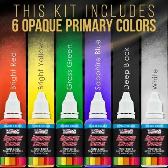 Cool Runner II Dual Fan Air Storage Tank Compressor System Kit, Master Elite Plus Elite Performance Airbrush Set, 6 Color Acrylic Paints {6}