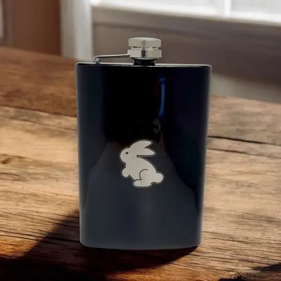 8oz BLACK Follow the White Rabbit Flask {4}