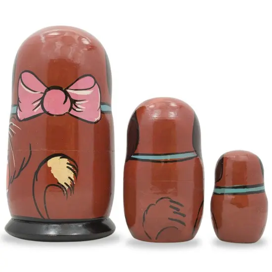 Set of 3 Brown Dog with Ball Wooden Nesting Dolls 5 Inches {3}