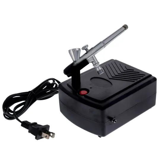 Cake Decorating Airbrushing System Kit with 4 Chefmaster Food Colors, Gravity Feed Dual-Action Airbrush, Air Compressor, Hose, How-To-Airbrush Guide {4}