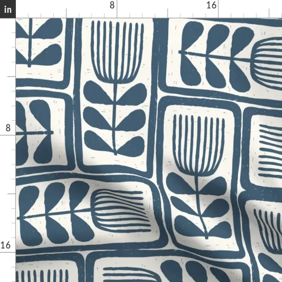 Various Fabrics by the Yard or Fat Quarter Retro Block Print Blue Abstract Flowers Minimal Stamped Japandi Custom Printed Fabric by Spoonflower {2}