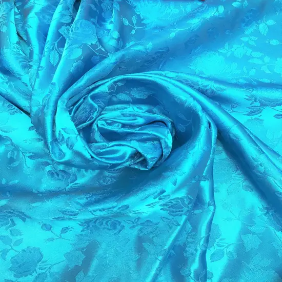 1 Yard Turquoise Jacquard Satin Fabric Reversible Material for Tablecloth Drapery Crafts 58/60 Inches Width {1}