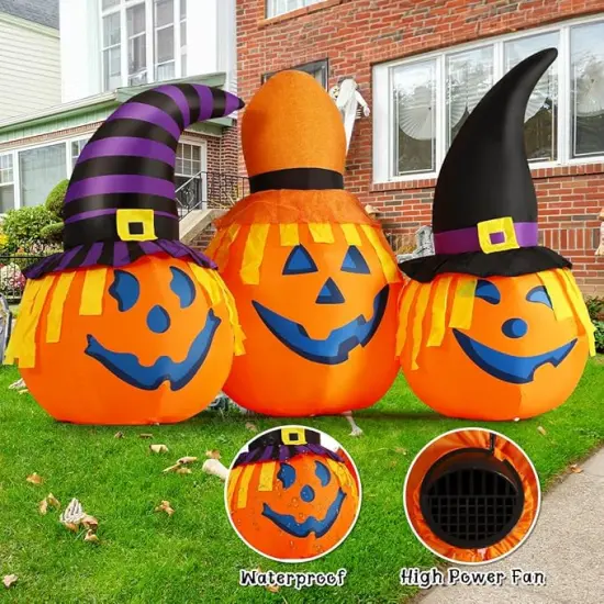 GOOSH 6.5 FT Halloween Inflatables Pumpkin Combo with Wizard hat Blow Up Yard Decoration with LED Lights Built-in {5}