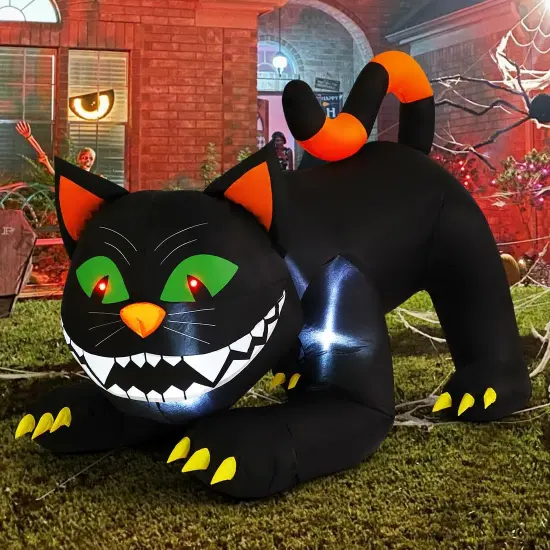 GOOSH 6 FT Halloween Inflatables Black Cat Blow Up Yard Large Cat with Moving Head and Built-in LEDs {2}
