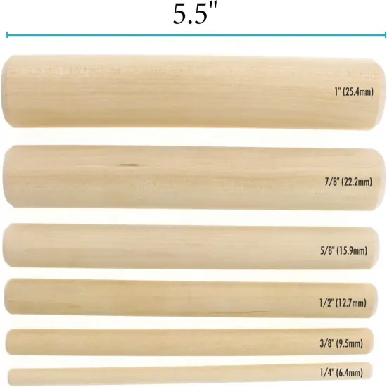 The Beadsmith Wooden Mandrel Set, 6 Piece Dowel Kit, with Labeled Storage Case, Sizes .25"-1" (6.4-25.4mm), Rods for Wire Forming {2}