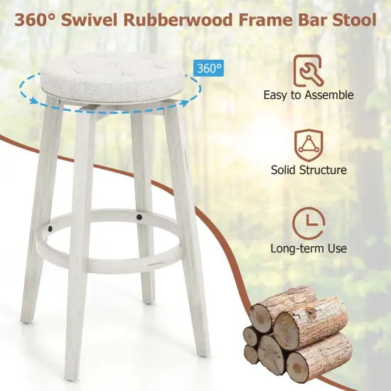 Costway 26"/30" Swivel Bar Stool Set of 2 Upholstered Counter/Bar Height Rubber Wood Frame Beige {5}
