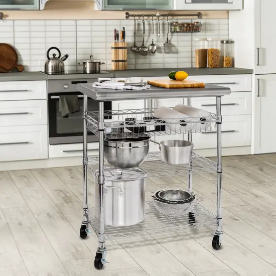 Seville Classics Stainless Steel NSF-Certified Utility Worktable Cart, 30" W x 20" D x 36" H {4}