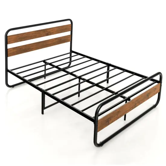 Costway Metal Bed Frame Arc Platform Headboard Footboard Mattress Foundation Black {7}