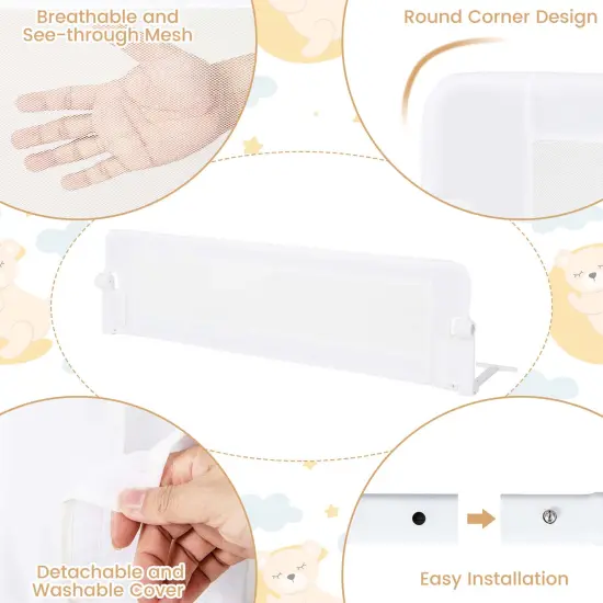 Babyjoy 60" Toddler Foldable Bed Rail with Adjustable Safety Strap Bedrail Guard White/Gray {3}