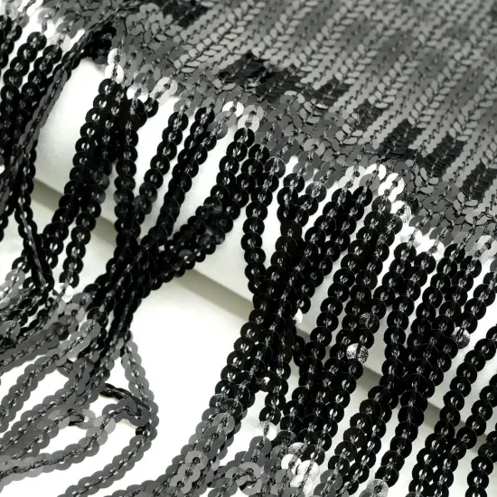 1 Yard Flounce Fringe Stretch Mesh Sequin Fabric Black {6}