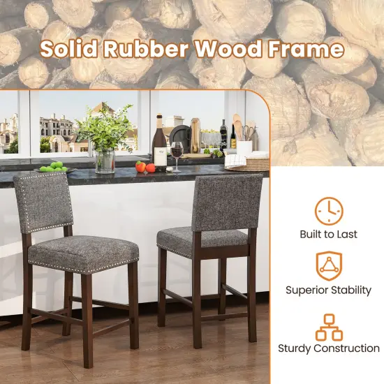 Costway Set of 2 Counter/Bar Height Chairs with Solid Rubber Wood Frame & Adjustable Foot Pads Gray & Dark Brown {5}