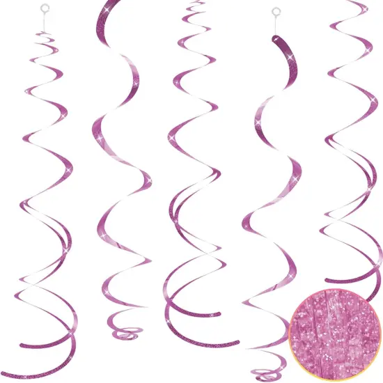 30 pcs Pink Hanging Swirls Decorations Swirl Party Decorations Plastic Party Streamer for Ceiling {1}