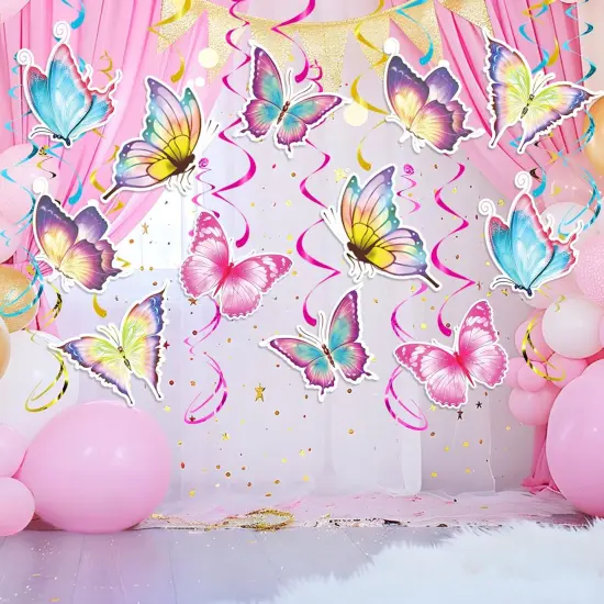 30 Pcs Butterfly Party Decoration Spring Butterfly Hanging Swirl Decoration Spring Summer Butterfly Hanging Ceiling Swirl {4}