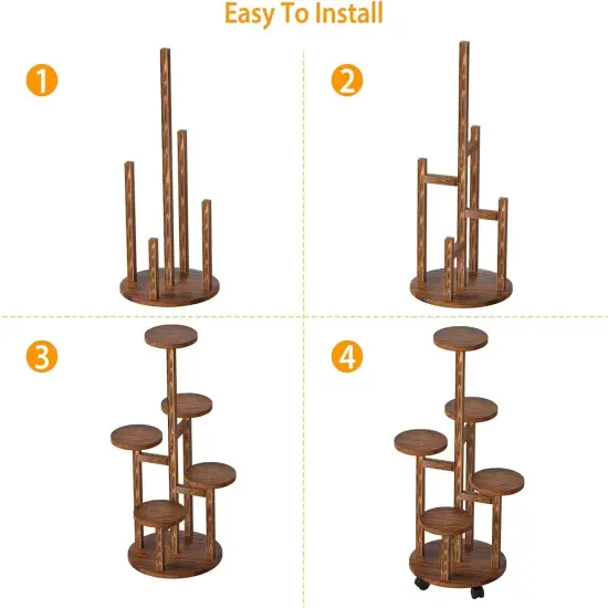 5-Tier Wooden Plant Stand with Detachable Wheels {4}