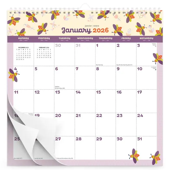Busy Bees | 2026 12 x 12 Inch (Hanging) Monthly Square Wire-O Calendar | Sticker Sheet {2}