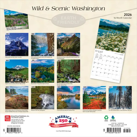 Washington Wild & Scenic | 2026 12 x 24 Inch (Hanging) Monthly Square Wall Calendar | Plastic-Free {2}
