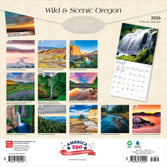 Oregon Wild & Scenic | 2026 12 x 24 Inch (Hanging) Monthly Square Wall Calendar | Plastic-Free {2}