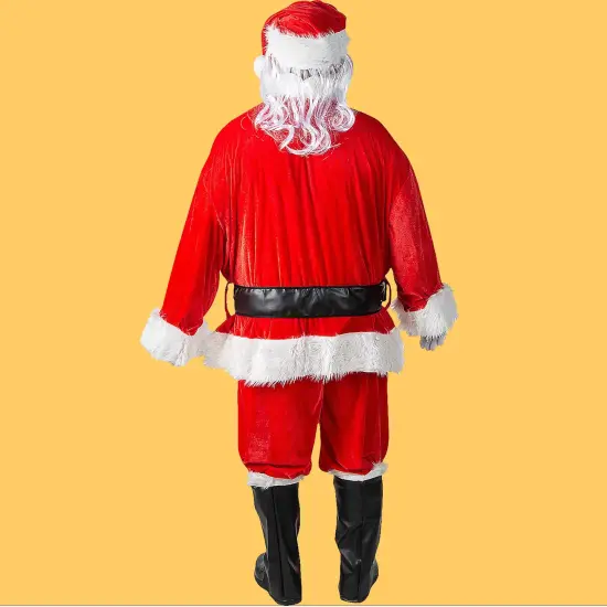 Plus Size Mens Santa Suit Velour Jacket, Pants, Hat, Beard and Belt Set {5}
