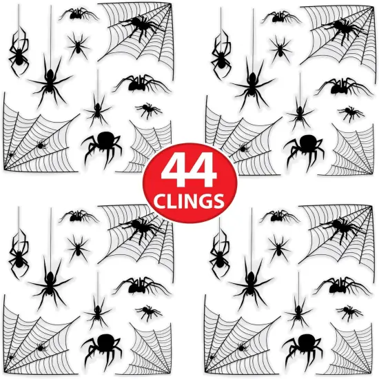 4 Sheets Black Spider & Web Halloween Window Clings (44 Pieces) {4}