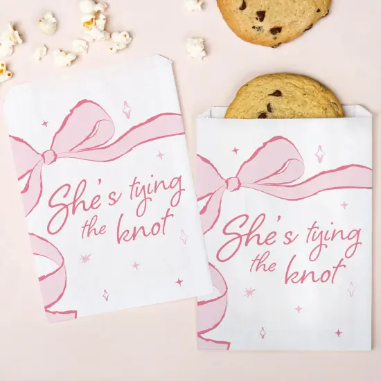 Big Dot of Happiness Tying the Knot Paper Treat Bags, Pink Bow Bachelorette Party Candy Bags, Greaseproof White Paper Sandwich Cookie Bags - 25 Count {1}