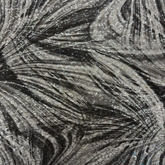 1 Yard Black and White Fan Print Sequin Mesh Fabric Multipurpose {1}