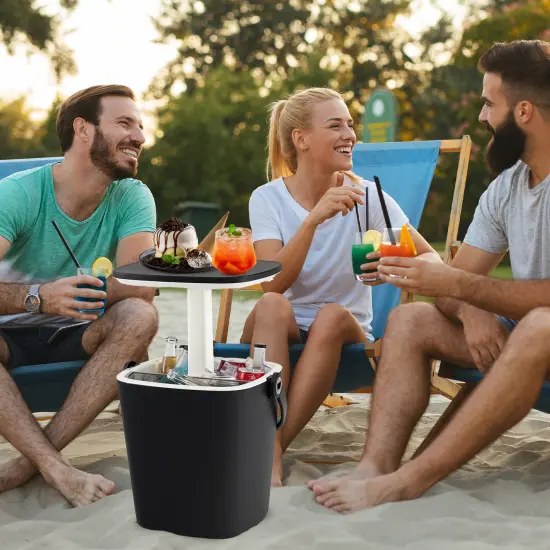 3-in-1 Cooler Bar Table with Storage Rack, Portable and Weatherproof Black {2}