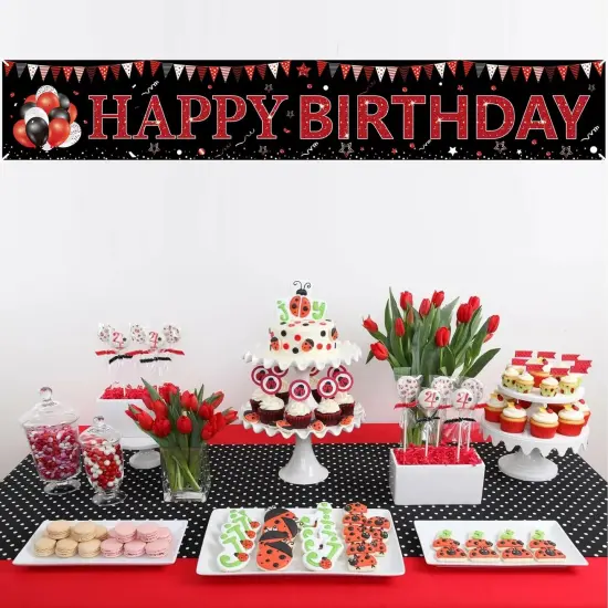 Red and Black Happy Birthday Banner Decorations, Large Red Black Happy Birthday Yard Banner Sign Party Supplies for Men Women {3}