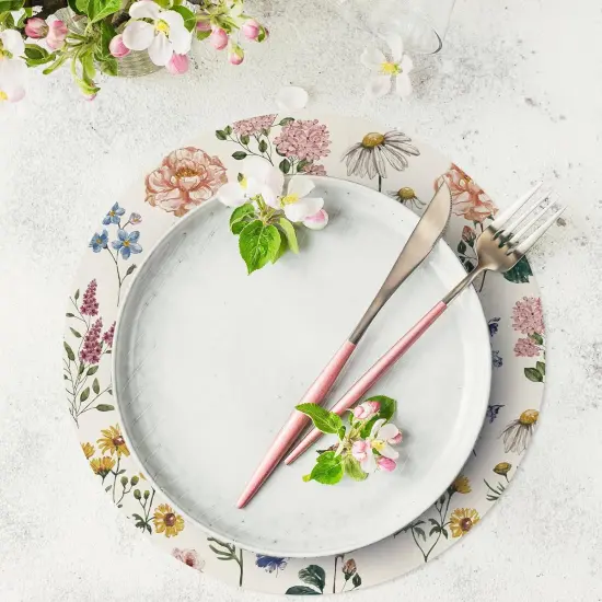 50Pcs Floral Round Paper Placemat Wildflower Disposable Place Mat Retro Floral Decorative Paper Table Mat for Spring Wedding Bridal Shower Party Table Setting, 13 x 13 Inch {3}