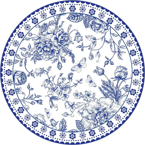 50 Pcs 14 Inch Blue Floral Paper Place Mats Chinoiserie Round Placemats Flower Disposable Decorative Table Mats for Dinner Table Setting Banquet Party Supplies {1}