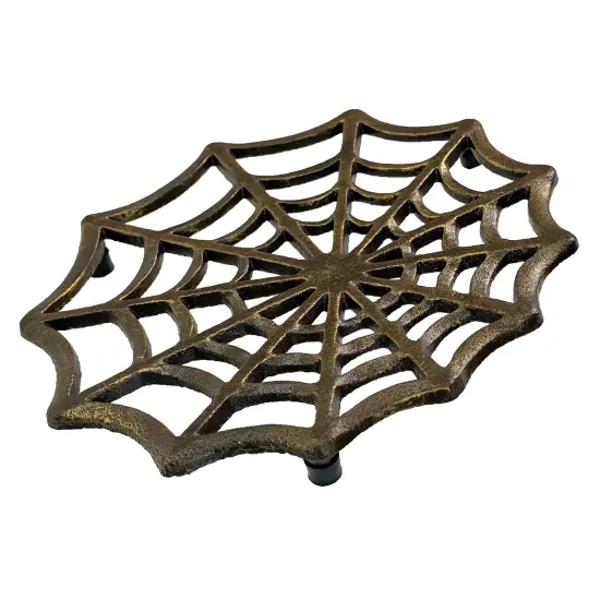 Cast Iron Spider Web Trivet 8" Bronze Gothic Decor, Kitchen Heat Resistant Mat {3}