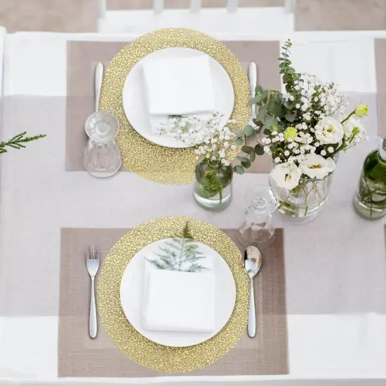50 Piece Gold Placemats Disposable Round Table Mat 13 Inch Gold Foil Babys Breath Mesh Pressed Foil Paper Placemat Tablecloths Table Runner for Party Wedding Home Dinners Table Decor {5}