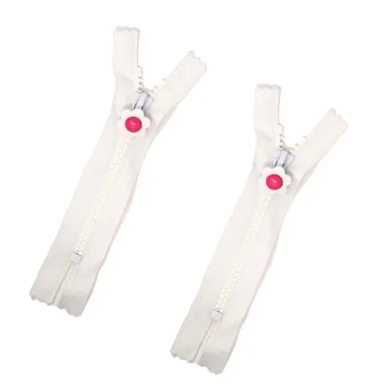White Plastic Molded Zipper 5MM 5 Inches Closed Bottom with Flower Pull {2}