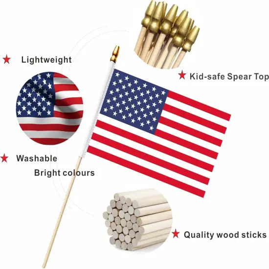 20 Pack US American Mini Stick Flags USA Small Miniature Handheld Flag Decorations,5x8 Inch {3}