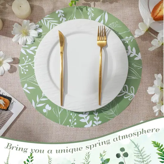 50 Pcs 14 Inch Disposable Placemats Eucalyptus Leaves Round Placemats Seasonal Paper Round Table Mats for Dining Decoration (Sage Green) {4}
