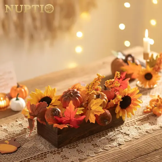 Wooden Box Centerpiece for Table: 2 Pcs 11.8" Long Wood Rectangle Planters - Farmhouse Flower Vase for Wedding Dining Living Room Window Mantel Table Decor {5}