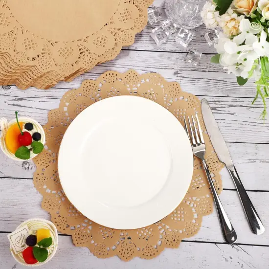 120 Pieces Paper Doilies 13.5 Inch Round Paper Doilies for Food Brown Disposable Lace Paper Doilies for Dining Tables Decorative Paper Placemats Bulk for Cakes Desserts Crafts {4}
