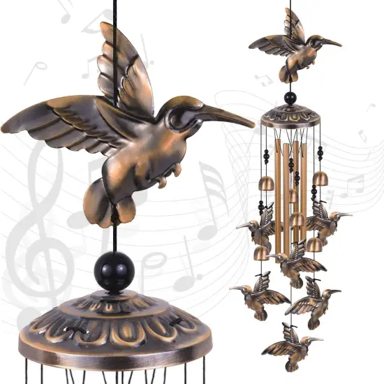 Hummingbird Wind Chimes for Garden, Gifts for Mom, Home, Balconies, Room, Patio, Indoor, Outdoor Decoration, Wind Catcher, Bronze Memorial Wind Bell, Bird Wind Chimes Decor {1}
