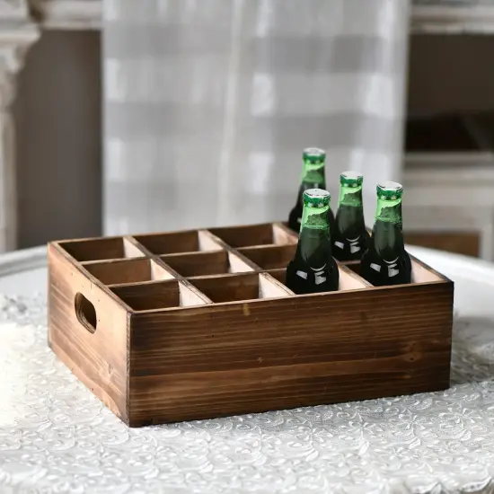 Farmhouse Wooden Storage Crate for Decoration 13 x 10 inches, Rustic Beer Holder Box, Wood Crate Box for Crafts, Beverage Serving Caddy with Carrying Handles {1}
