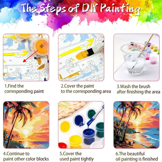 Paint by Numbers Kit for Adults Beach Scenes,Adult Paint by Number Kits Beach,Sunset Beach Paint by Numbers 16X20 Canvas Without Frame,DIY Ocean Sunset Paint Number Set {4}