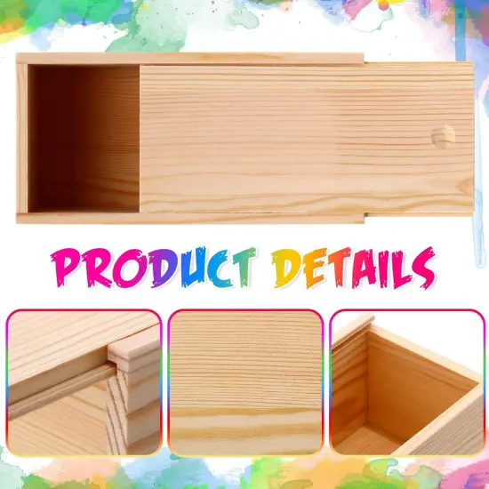 6 Pcs Unfinished Wood Boxes with Slide Lid, 8 x 4 x 3.15 Inch Small Rectangle Wooden Storage Box for Craft DIY Birthday Party Favor Gift Supplies(Wood Color) {3}
