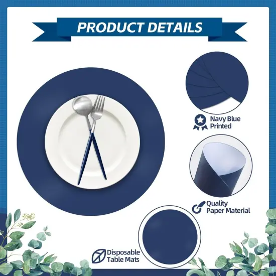 100 Pieces Navy Blue Paper Place Mats Blue Round Disposable Table Mats Decorative Placemats for Wedding Bridal Shower Navy Blue Birthday Party Dining Decor {4}