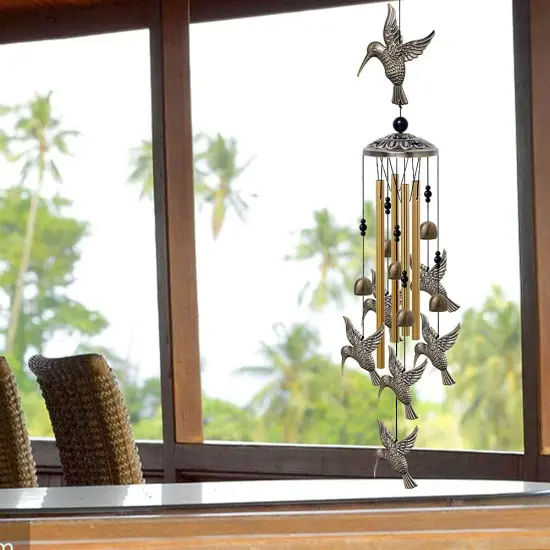 Large Hummingbird Wind Chimes Outdoor Indoor Decor -With 4 Tubes 6 Bells 7 Hummingbirds, Mobile Wind Catcher, Hummingbird Wind Bell for Home, Xmas Mom Gifts, Festival, Balcony, Tree, Garden Decoration {5}