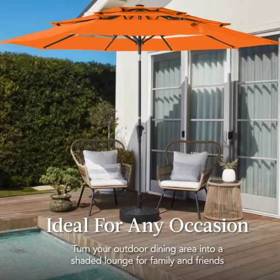 Best Choice Products 10ft 3-Tier Patio Umbrella, Market Sun Shade w/ Tilt Adjustment, Easy Crank Orange {4}