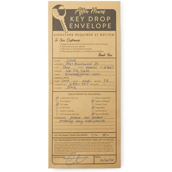 Key Drop Envelopes for After Hours Box, Car Mechanics (4.12 x 9.5 In, 200 Pack) Brown {4}