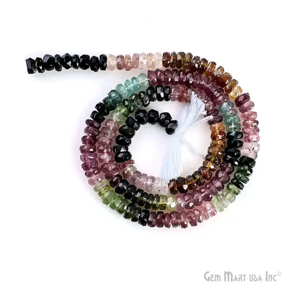 Tourmaline Rondelle Beads, 12.5 Inch Gemstone Strands, Drilled Strung Nugget Beads, Faceted Round, 3-4mm {3}