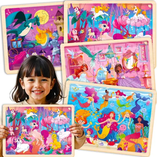 4 Set Wooden Puzzles for Toddlers | Mermaids, Princesses & Unicorns {1}