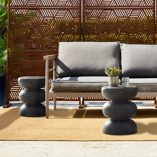 Set of 2 18"H Multi-functional MGO Faux Terrazzo Garden Stool or Planter Stand or Accent Table Black {7}